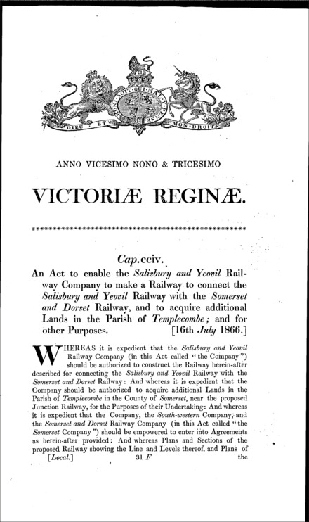 Salisbury and Yeovil Railway Act 1866