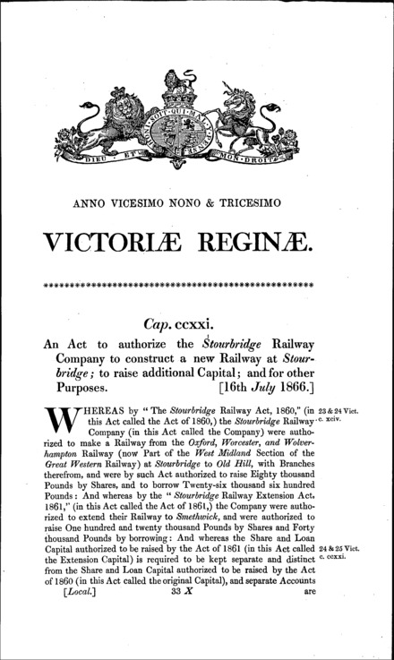 Stourbridge Railway (Further Powers) Act 1866