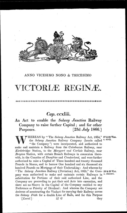 Solway Junction Railway (Capital) Act 1866