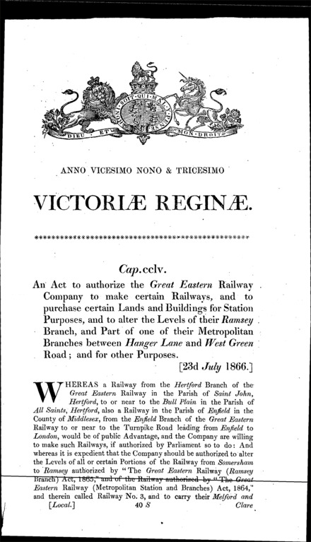 Great Eastern Railway (Additional Powers) Act 1866