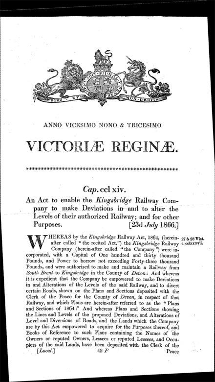 Kingsbridge Railway (Deviations) Act 1866