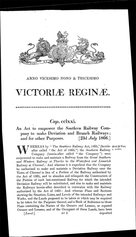 Southern Railway (Deviation and Branches) Act 1866