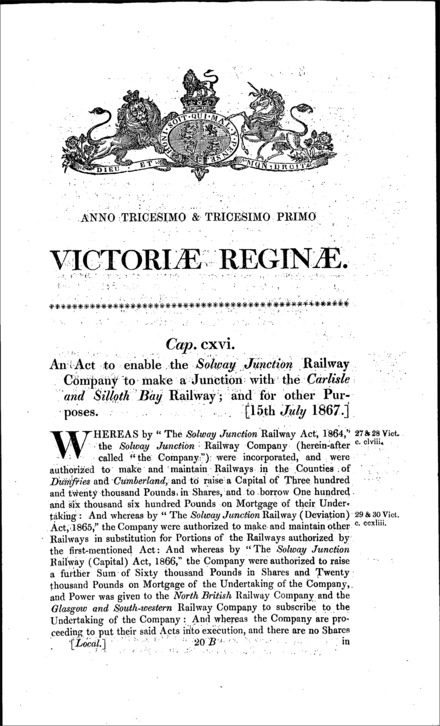 Solway Junction Railway Act 1867
