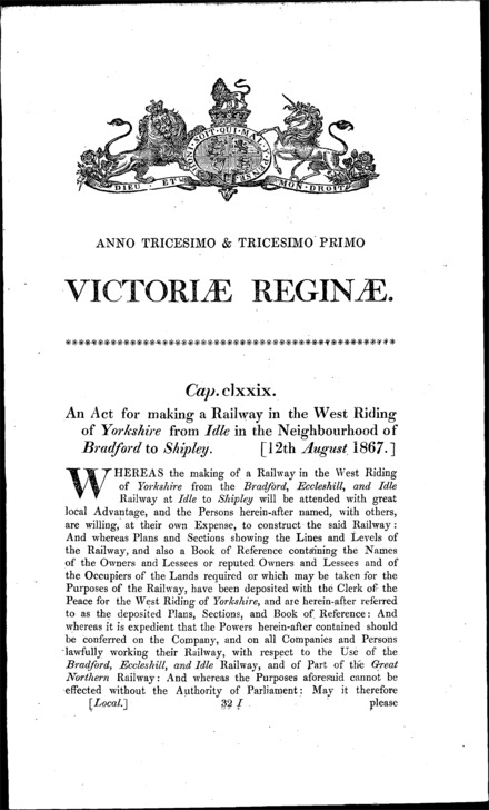 Idle and Shipley Railway Act 1867