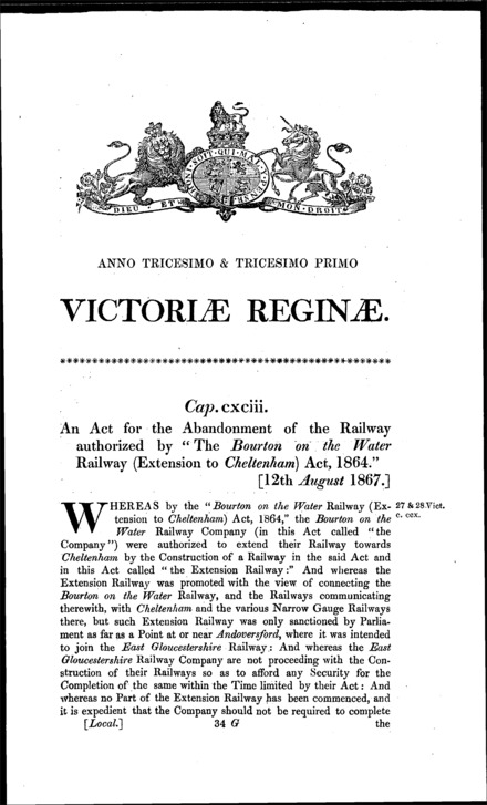 Bourton on the Water Railway (Extension to Cheltenham) Abandonment Act 1867