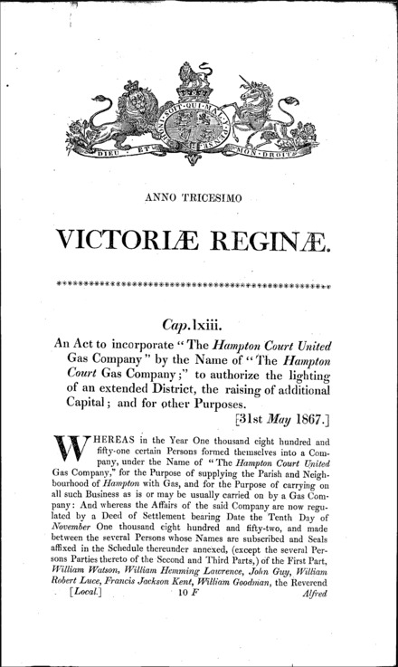 Hampton Court Gas Act 1867