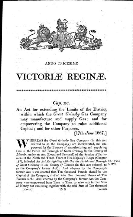 Great Grimsby Gas Act 1867