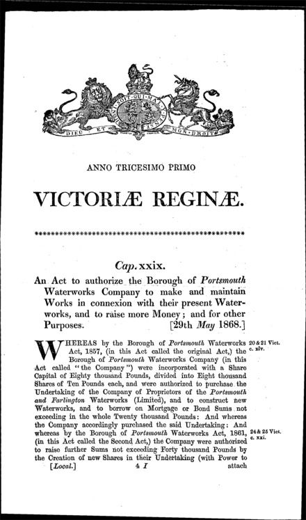 Borough of Portsmouth Waterworks Act 1868