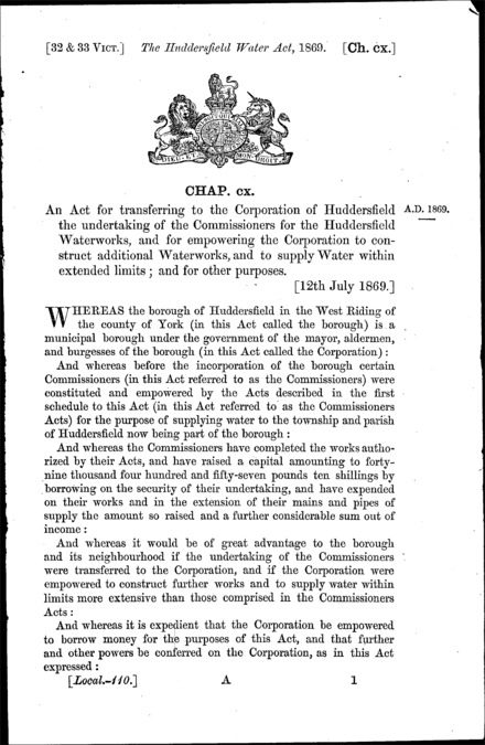 Huddersfield Water Act 1869