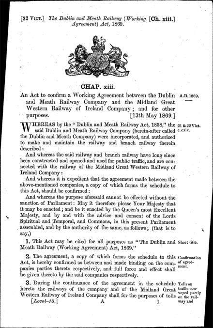 Dublin and Meath Railway (Working Agreement) Act 1869