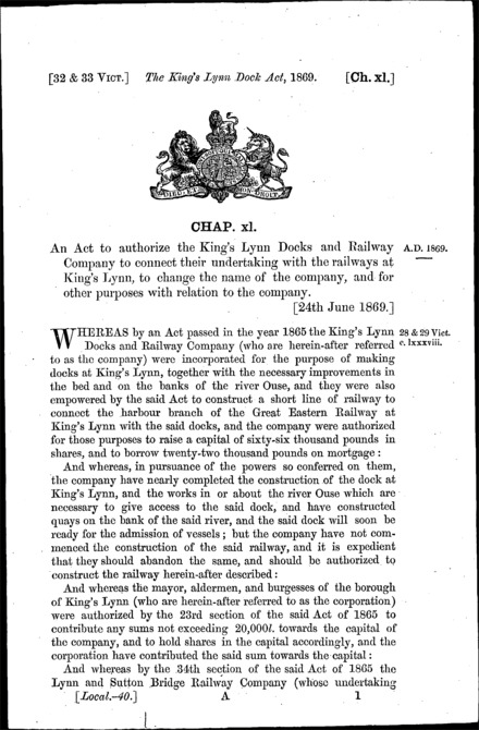 King's Lynn Dock Act 1869