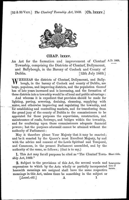 Clontarf Township Act 1869