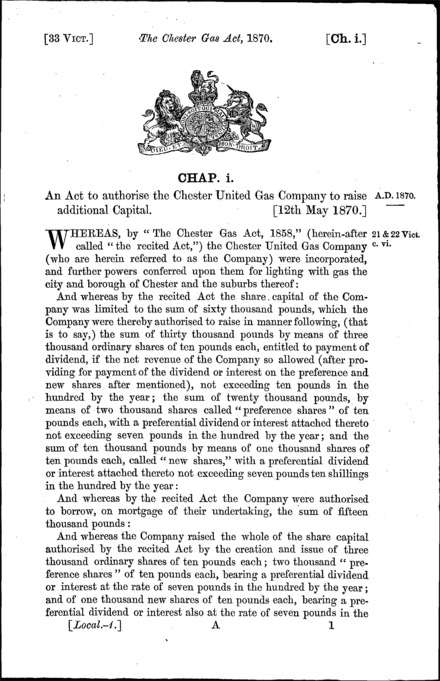 Chester Gas Act 1870
