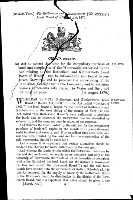 Rotherham and Kimberworth Local Board of Health Act 1870