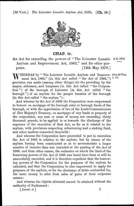 Leicester Lunatic Asylum Act 1870