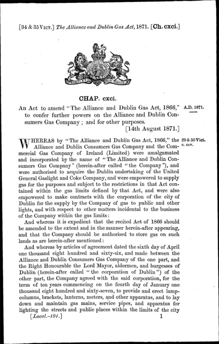 Alliance and Dublin Gas Act 1871