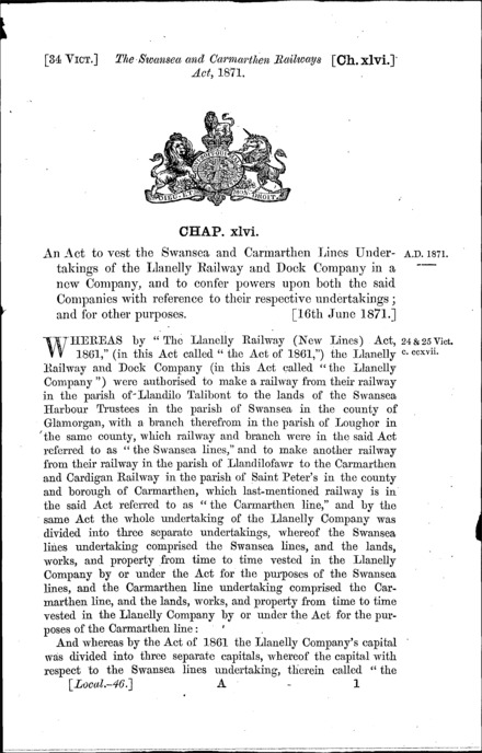 Swansea and Carmarthen Railways Act 1871