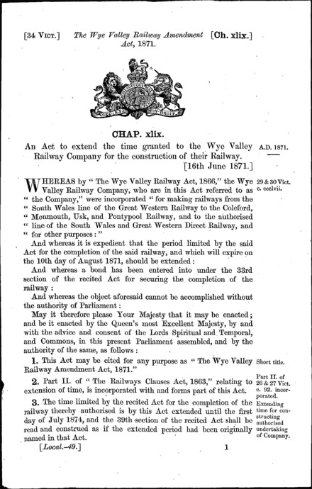 Wye Valley Railway Amendment Act 1871