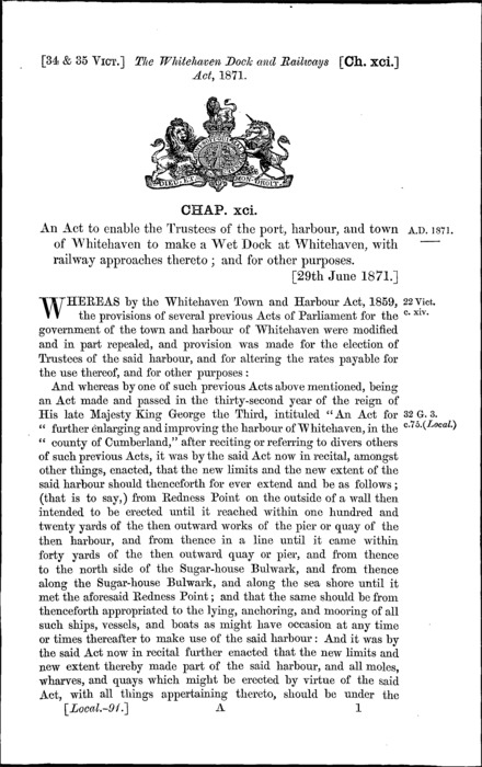 Whitehaven Dock and Railways Act 1871