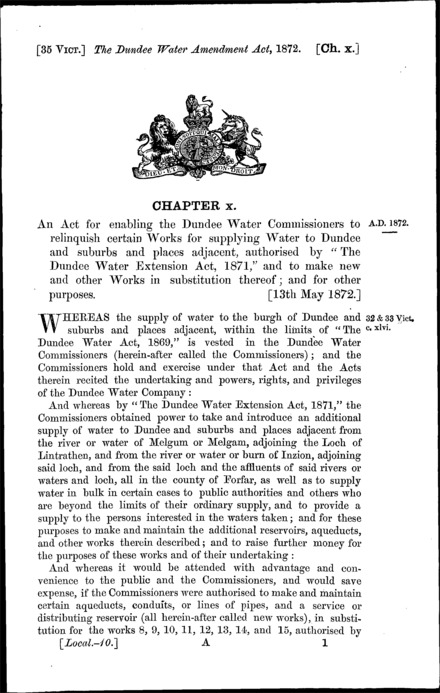 Dundee Water Amendment Act 1872