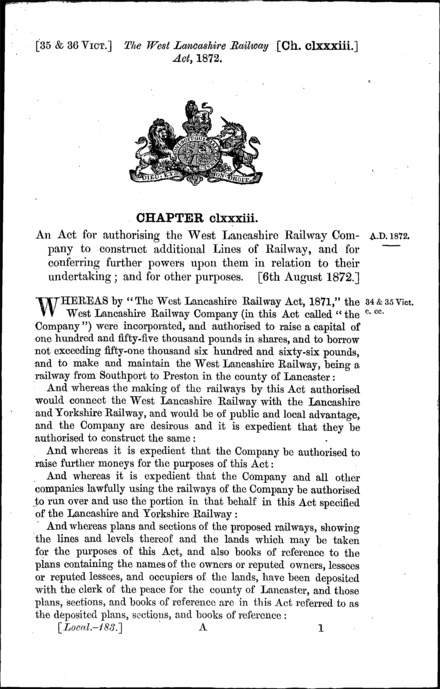 West Lancashire Railway Act 1872