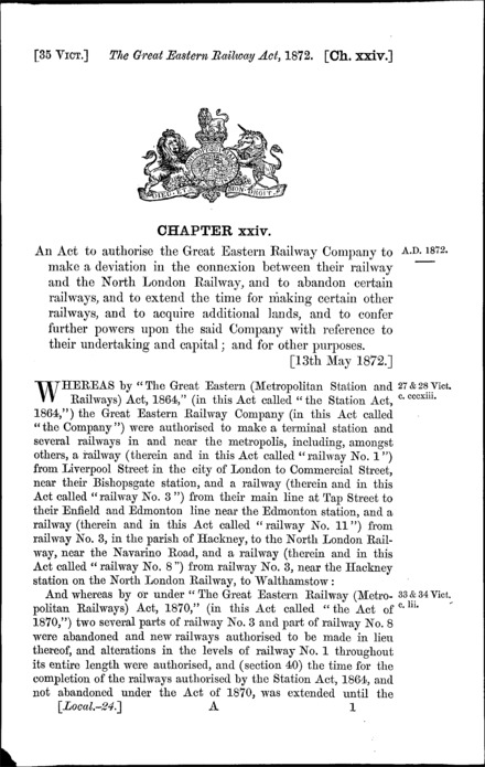 Great Eastern Railway Act 1872