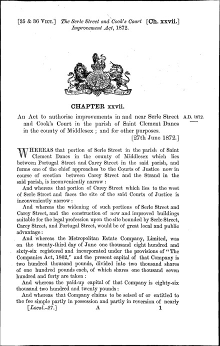 Serle Street and Cook's Court Improvement Act 1872