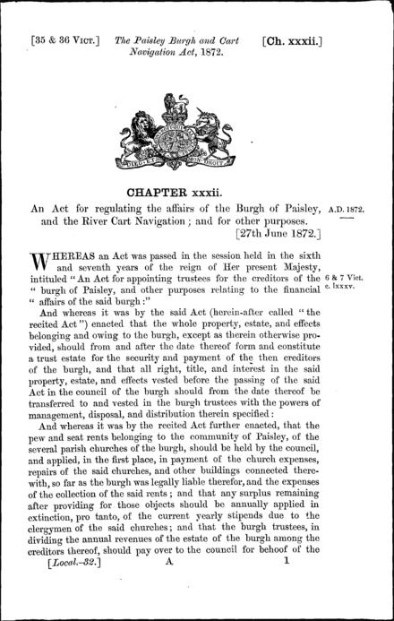 Paisley Burgh and Cart Navigation Act 1872