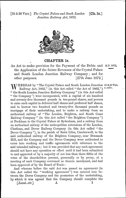 Crystal Palace and South London Junction Railway Act 1872