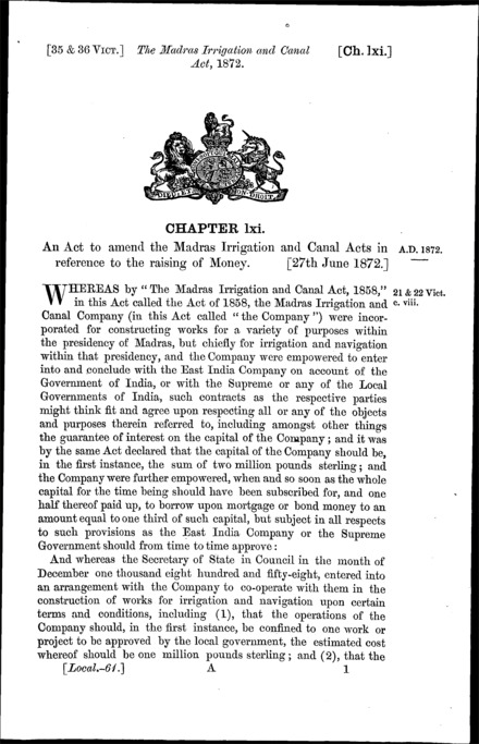 Madras Irrigation and Canal Act 1872