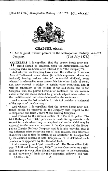 Metropolitan Railway Act 1873