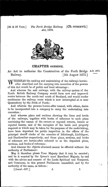 Forth Bridge Railway Act 1873