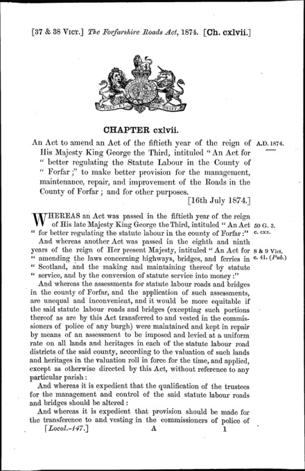 Forfarshire Roads Act 1874