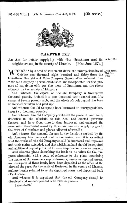 Grantham Gas Act 1874