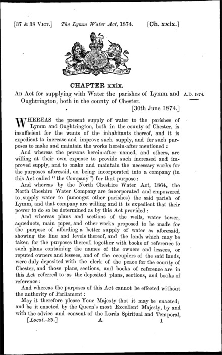 Lymm Water Act 1874
