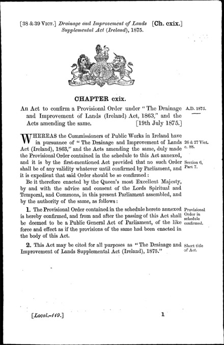 Drainage and Improvement of Lands Supplemental (Ireland) Act 1875