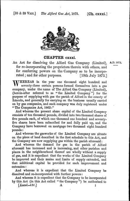Alford Gas Act 1875