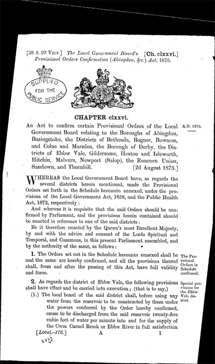 Local Government Board's Provisional Orders Confirmation (Abingdon, &c.) Act 1875