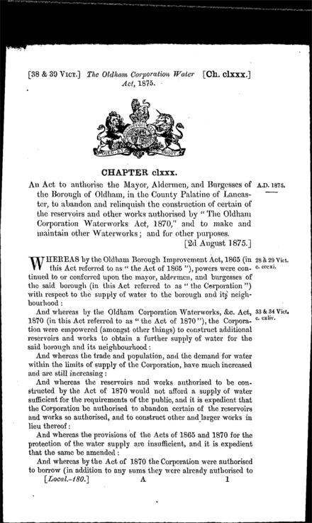 Oldham Corporation Water Act 1875