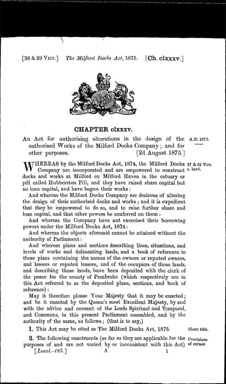 Milford Docks Act 1875
