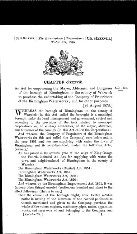 Birmingham (Corporation) Water Act 1875