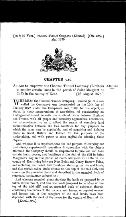 Channel Tunnel Company Act 1875