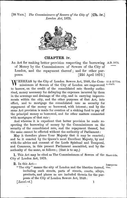 Commissioners of Sewers of the City of London Act 1875