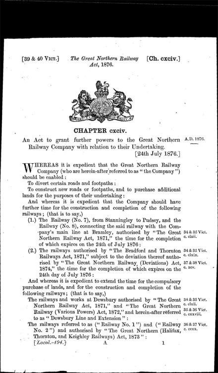 Great Northern Railway Act 1876