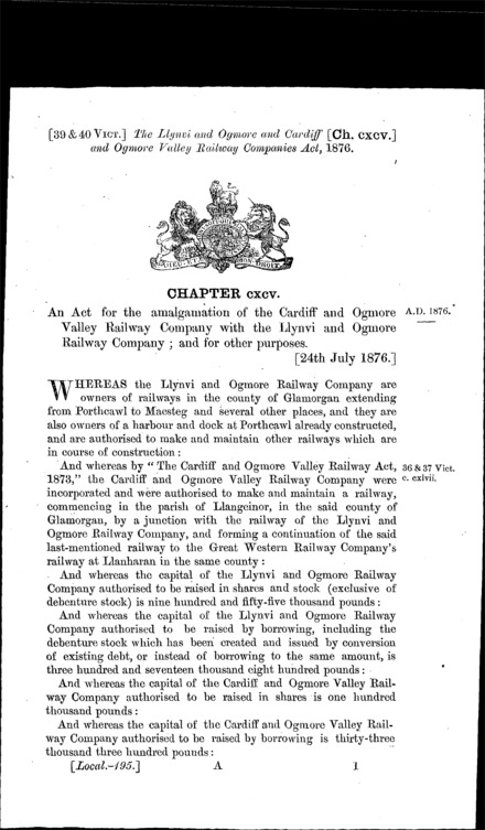 Llynvi and Ogmore and Cardiff and Ogmore Valley Railways Act 1876