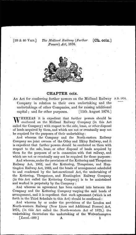 Midland Railway (Further Powers) Act 1876