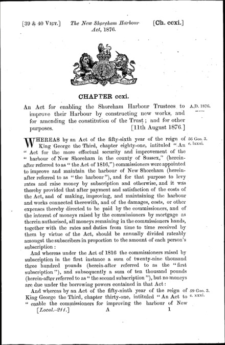 New Shoreham Harbour Act 1876