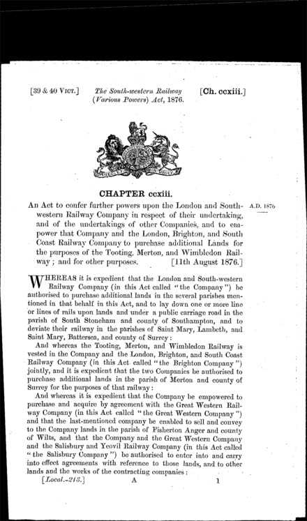 South Western Railway (Various Powers) Act 1876