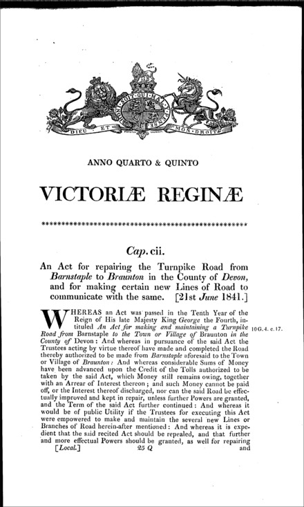 Barnstaple and Braunton Turnpike Road Act 1841