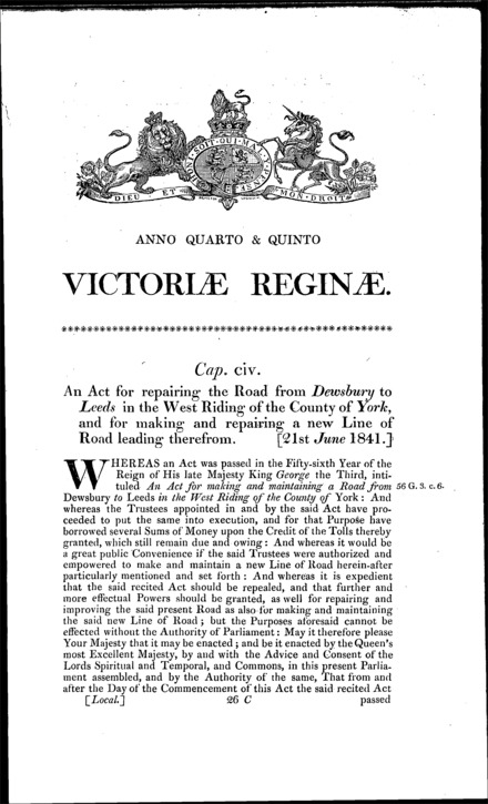 Dewsbury and Leeds Road Act 1841
